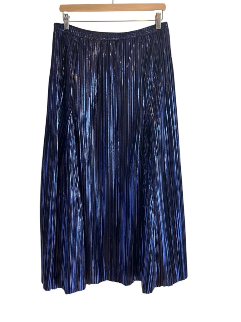 Anthropologie metallic blue pleated a-line midi skirt size M excellent condition - Picture 8 of 14